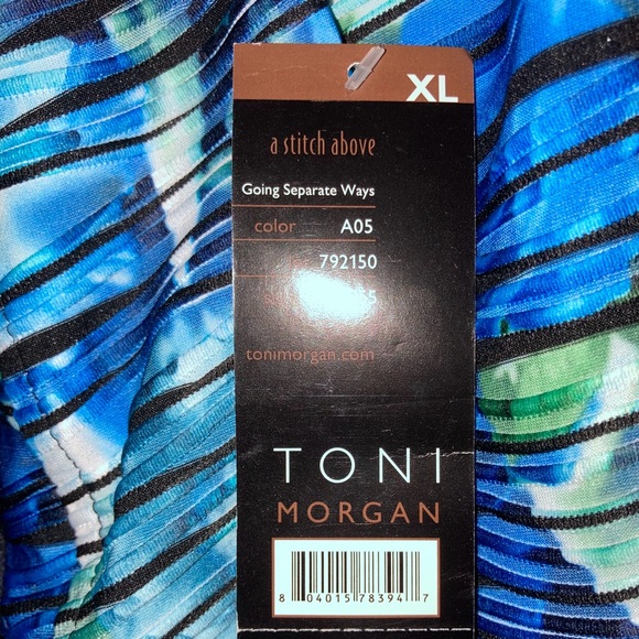 Toni Morgan Size XL Jacket 3/4 Sleeves Blue/Green Crinkle Print - Picture 3 of 5